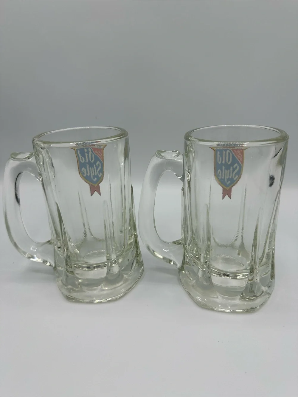 Set Of 2 Vintage Old Style Beer Mug Heileman's Heavy Glass Mugs Retro Glasses